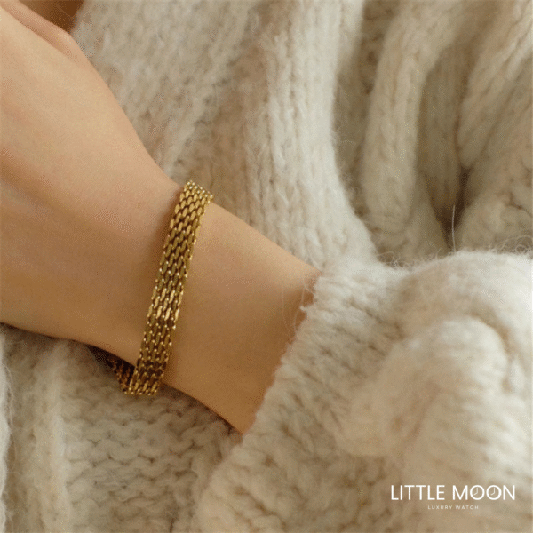 Vintage Statement Bracelet 18K Gold Plated — Chaîne Plate Acier Inoxydable