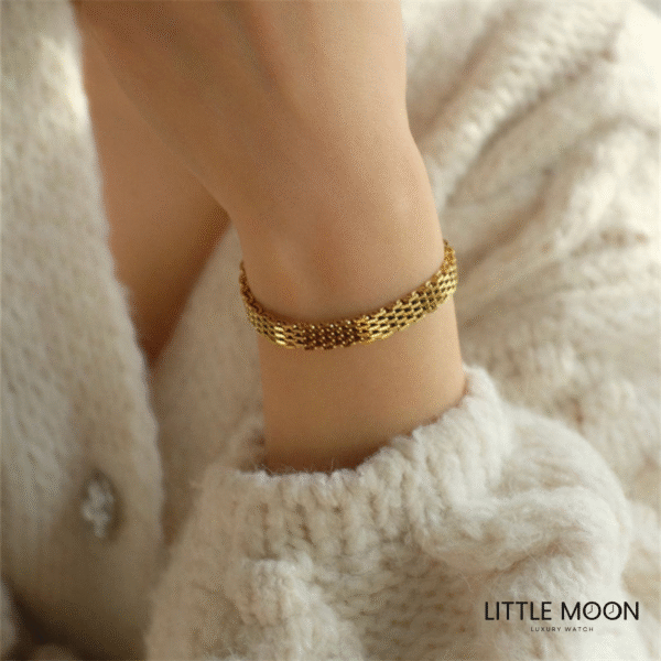 Vintage Statement Bracelet 18K Gold Plated — Chaîne Plate Acier Inoxydable